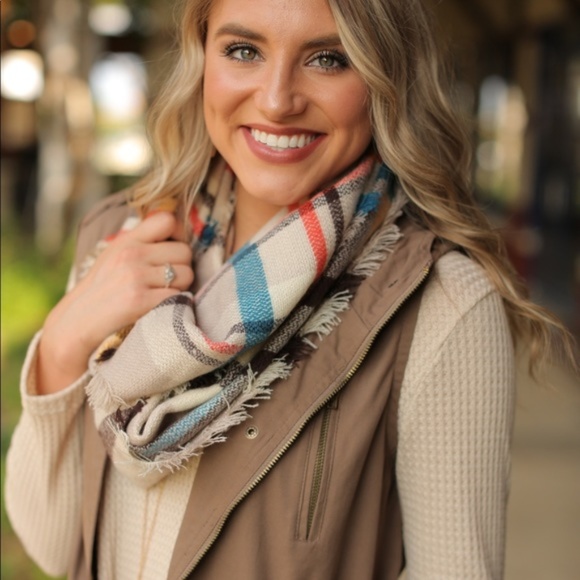 Infinity Raine Accessories - LAST ONE! Taupe Plaid Knit Infinity Scarf